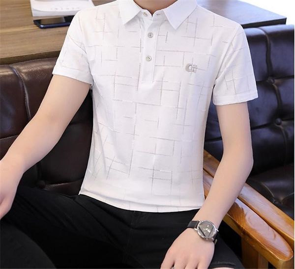 

short sleeve solid color mens embroidery print casual mens designer polos turn down collar regular tees, White;black