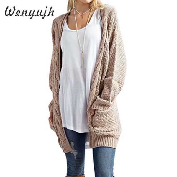 

wenyujh long cardigan women long sleeve knitted sweater cardigan autumn winter womens sweaters 2020 jersey mujer invierno, White