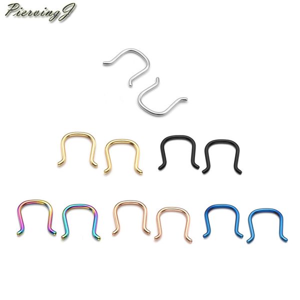 

piercingj 316l surgical steel u-shaped nose septum piercing jewelry hanger retainer nose rings 16g,14g,12g 6-12pcs set, Slivery;golden