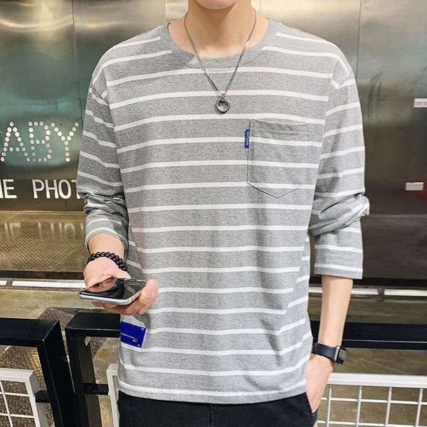 

men mens teenager student fashion long sleeve t-shirt o-neck t-shirt striped spring fall simple style 3 colors casual b103002z, White;black