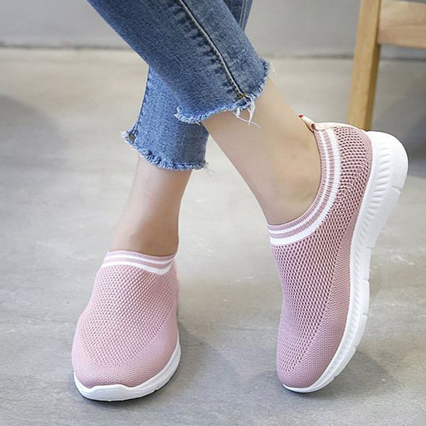 

women knitting casual sneakers ladies mesh flat soft sock shoes woman slip on comfortable lazy women's footwear plus size, Black