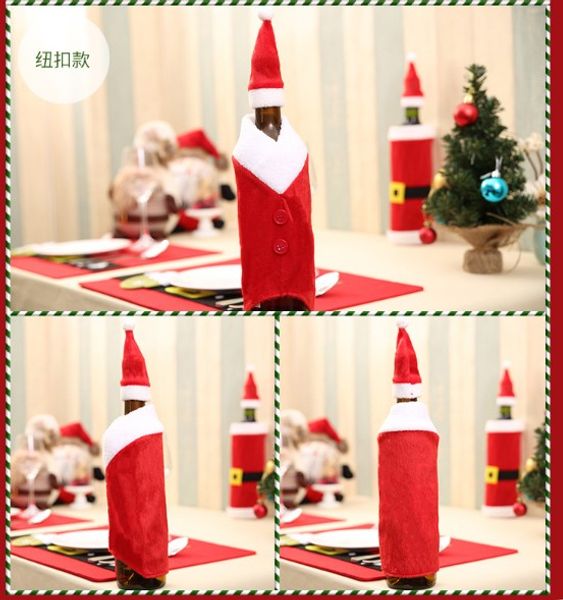 

wholesale- red wine bottle santa claus clothes cap suit cover christmas table home decor 91pd