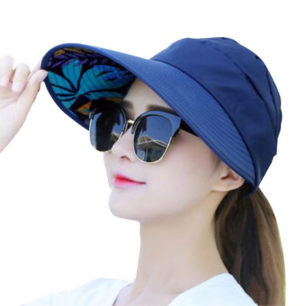 

new summer folding sun hat for women wide brim uv protection sun hat beach packable visor, Blue;gray