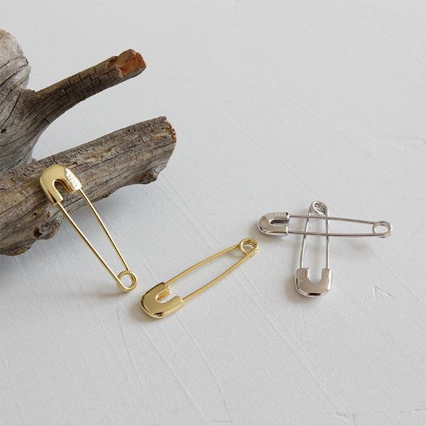 

Hed384 Korean S925 Sterling Silver Earrings ins simple pin earrings buckle female personalized gold plated