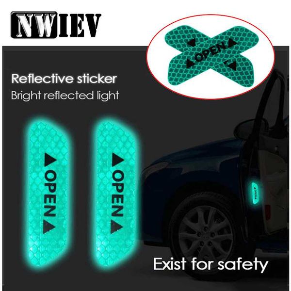 

nwiev 4pcs safety warning mark reflective tape car door stickers open sign for focus 2 3 307 206 vw polo golf