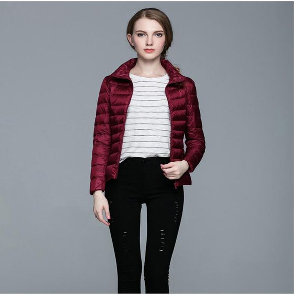 

women jacket ultra thin light down jacket short style stand collar portable jackey coat 7xl 6xl 5xl 4xl girls, Black