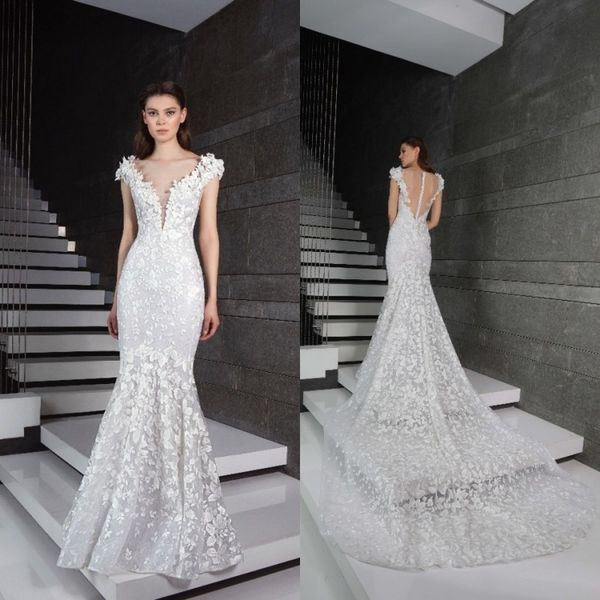 

tony ward 2019 свадебные платья сексуальные аппликации с глубоким v-образным вырезом с цветочным принтом свадебные платья sweep train пляжно, White