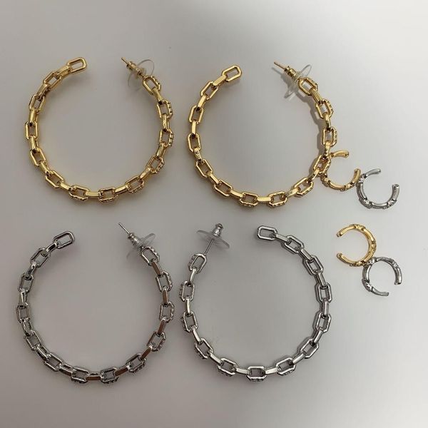 

fashion small group with rhinestone metal chain c-shaped stud earrings exaggerated design big earrings fashionable high-level, Golden;silver