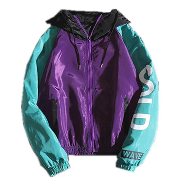 

jackets men letter printed hooded patchwork leisure harajuku daily hip hop jacket mens trendy korean style zipper chic coats size m-2xl, Black;brown