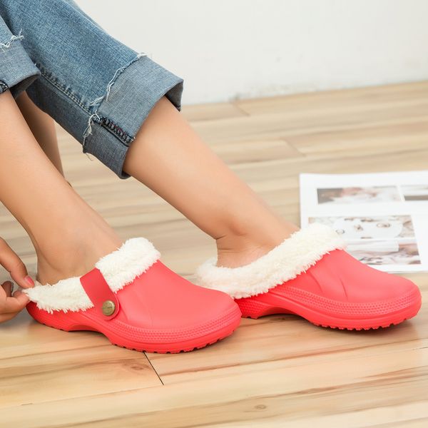 

warm lined slippers home waterproof indoor and outdoor garden shoes 2019 winter warm home slipper woman floor slides, Black