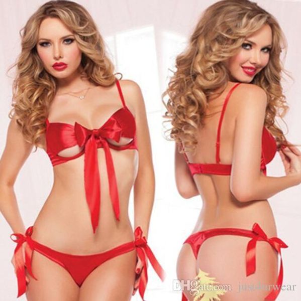 

women underwears red g-strings bras 2 pcs sets bow ribbon design ladies lingerie sleepwear woman panties bras outfit sets bikinis, Red;black