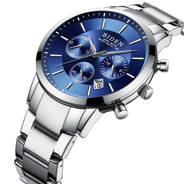

relojes hombre модные мужские часы бизнес кварцевые часы с хронографом мужские спортивные серебристо-синий циферблат 2019 года новые мужские, Slivery;brown