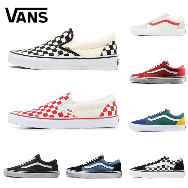 

2019 Vans old skool slip on top quality men women Canvas sneakers classic black fear of god CHECKERBOARD PRIMAR mens fashion skateboard shoe