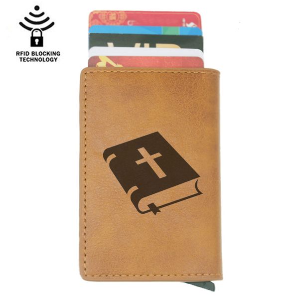 

retro classic christian bible rfid card holder men wallets brown vintage short purse leather slim wallets mini wallet, Red;black