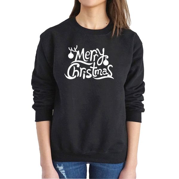 

harajuku merry christmas gift letter women sweatshirt fashion streetwear pullover full long sleeve cotton kawaii 90s clothing, Black