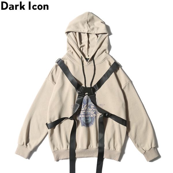 

dark hip hop hoodie with detachable ribbon 2019 street men's hoodie fashion sweatshirts and hoodies man, Black