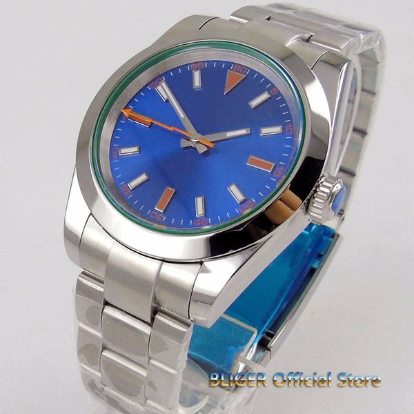 

40mm blue dial luminous saphire glass orange hand polished bezel 21 jewels miyota 8215 automatic movement men's watch men, Slivery;brown