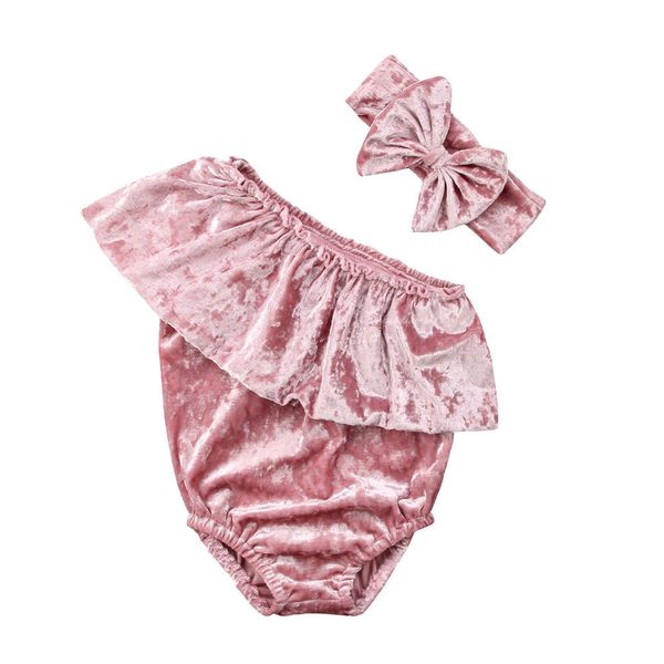 

2018 Newborn Summer Girl Baby Clothes Little Big Sister Off Shoulder Pink T-shirt Tops Romper Velvet Outfits