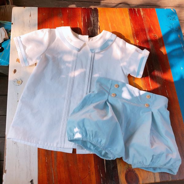 

Baby Boy Clothing Kids Gentleman Spain Style Short Sleeve Pet Pan Collar white shirt + short clothing summer boy clothing sets