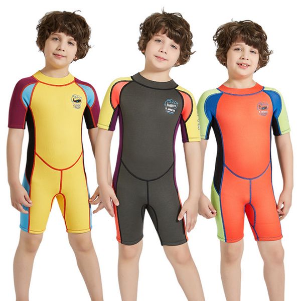 

2019 children for boys diving suit kids 2.5mm neoprene wetsuit keep warm one-piece short sleeves uv protection swimwear