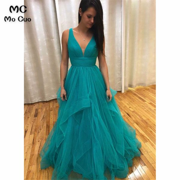 

a-line prom dresses long for women ruffles tank v neck sleeveless tulle evening gown prom dress for women custom made, White;black