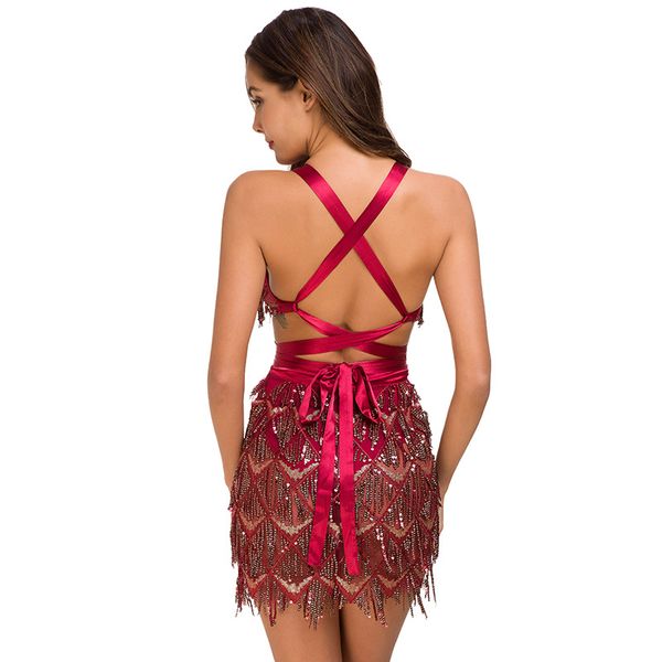 

женские сексуальные платья с блестками новое прибытие без рукавов женский клуб глубокие платья с v-образным вырезом короткие юбки роскошная, White;black