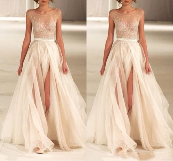 

сплит сторона a-line платья выпускного вечера экипаж без рукавов простой дизайн длинные спинки формальные сексуальные вечерние платья дешевы, Black