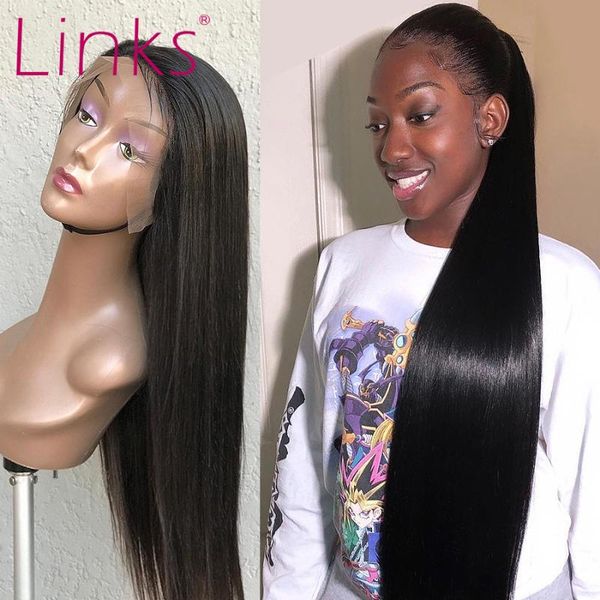 

links 13x6 lace front wig 8- 34 inch remy straight brazilian human hair 28 30 inch lace frontal wigs natural color l for black, Black;brown