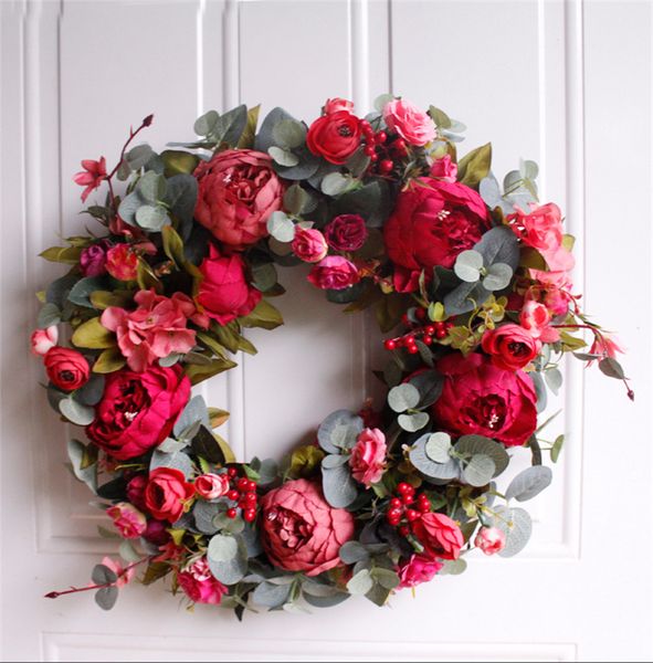 

christmas artificial flowers wreath farmhouse home door wall handmake garland new year party decorations sztuczne kwiaty