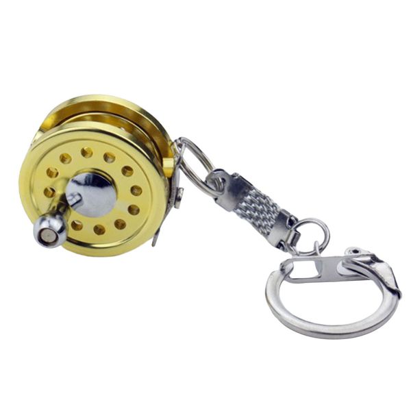 

cute fishing reel shape keychain keyring gold fly reel key chain decoration