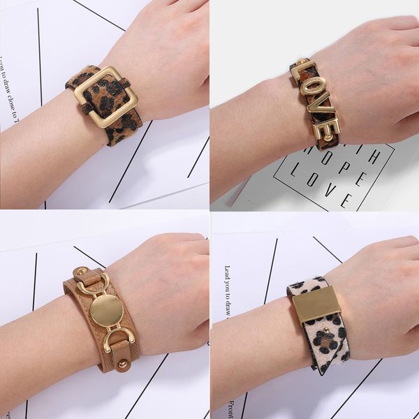 

miwens elegant vintage leather bracelets for women europe trendy statement bracelets boho gold color button bangle jewelry, Golden;silver