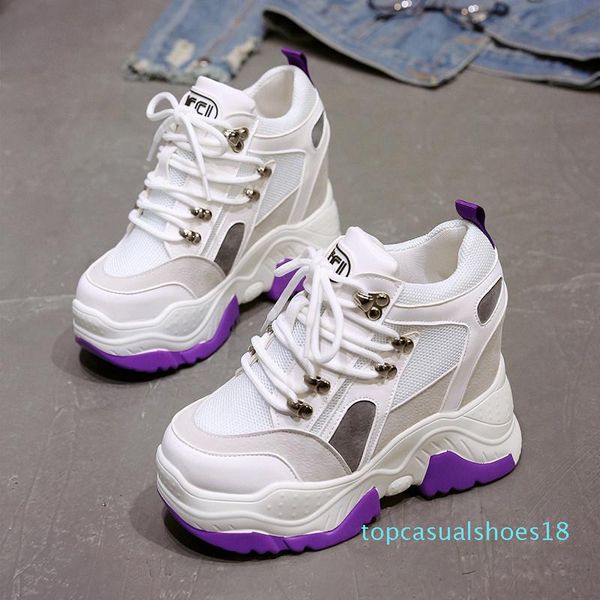 

spring women sneakers 9cm ultra high heels chunky sneakers casual elevator shoes summer mesh platform wedges ladies trainers t18, Black