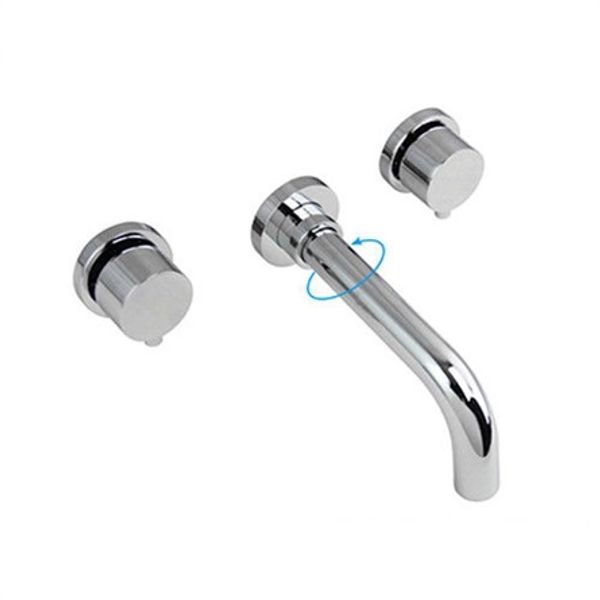 Modern Polished Chrome Wall Mount Mixer Sink Faucet with Dual Round Handle Taps