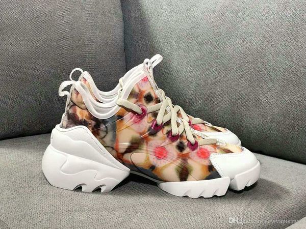 

19ss мода hommes женщины дизайнерские кроссовки b21 носки d connect цветочной тапок летней повседневная женщины марка обувь клинья платформа, Black;white