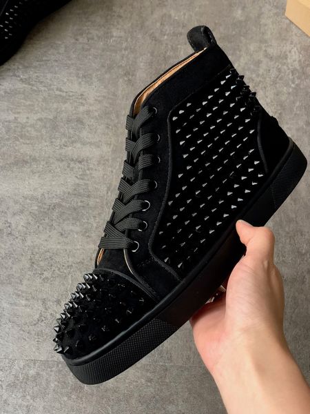 

luxury mens spikes high-sneakers designer shoes women red bottom junior spikes trainers studs wedding shoes with box us12.5 cs07, Black