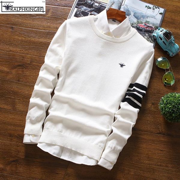 

2019 new brand casual fashion spring and autumn men sweater pullovers men's cotton striped slim fit o-neck sweaters men pullover, White;black