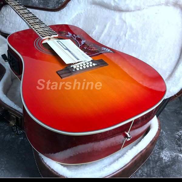 

2019 12 strings hummingbird acoustic guitar 20f fishman 101 cherry burst solid spruce chrome hardware