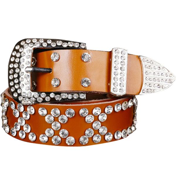 

2020 new coming lovely discount atlas western cowgirl bling cowgirl leather belt clear rhinestone crystak new designer belts women, Black;brown