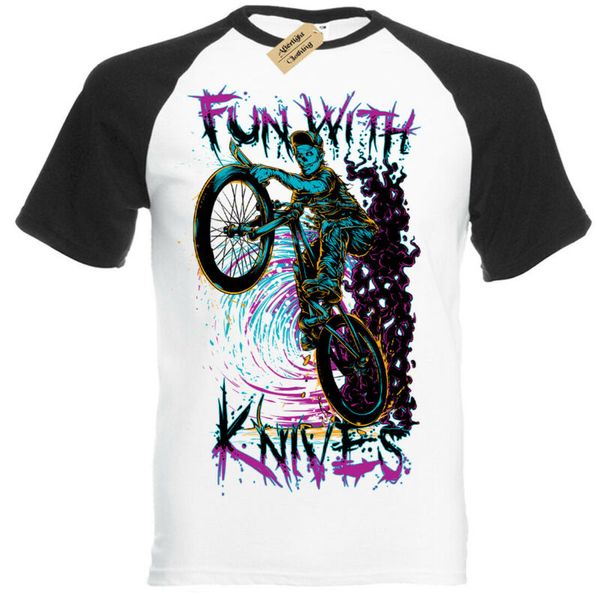 

fun with knives t-shirt biker zombie demon t-shirt short sleeve baseball, White;black