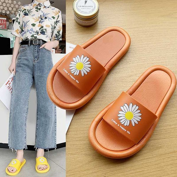 

fashion daisy flower summer women slippers 2020 shoes woman flat sandals pvc leather beach house ladies slippers slides, Black