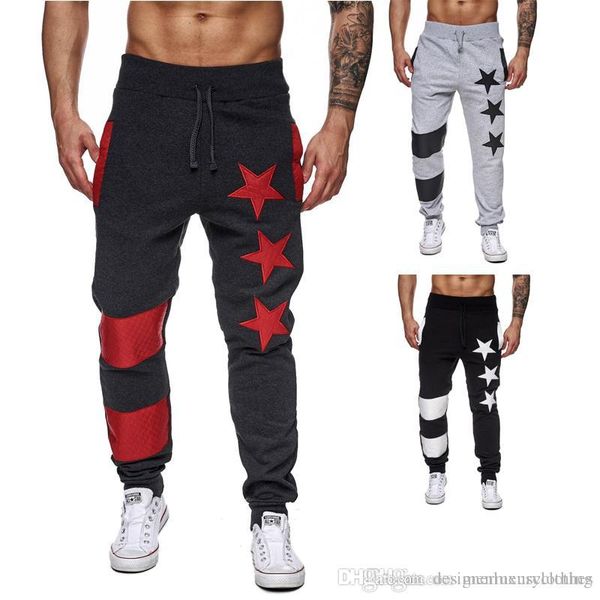 

five stars designer jogger pants mens sports elastic waist color contrast pencil pants athletic trousers, Black