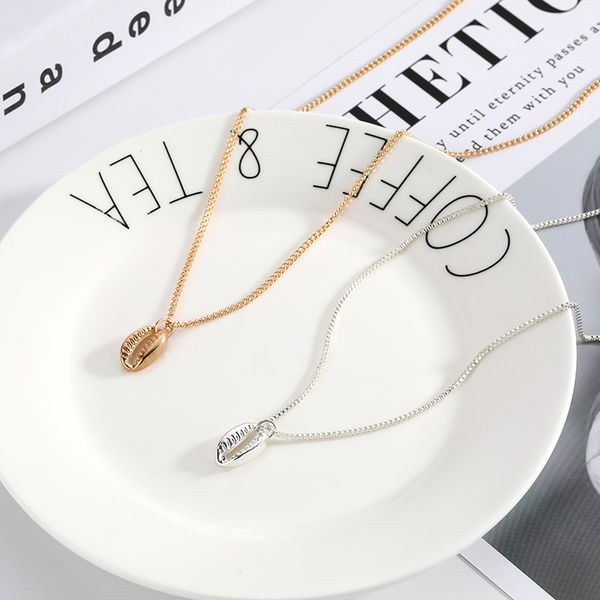 

bohemian simple ocean seashell beach pendants necklace women fashion gold silver shell chain necklaces for women summer vocation
