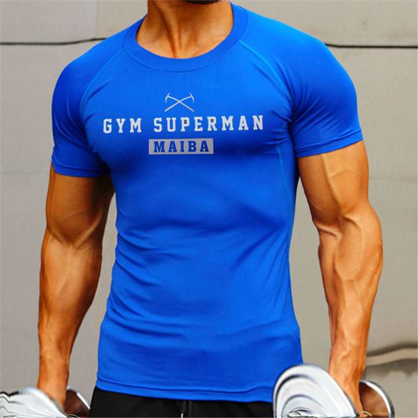 

gym clothing short sleeve men's drying clothes men fitness wear sports tight basketball training fitness wear wholesale, Black;blue