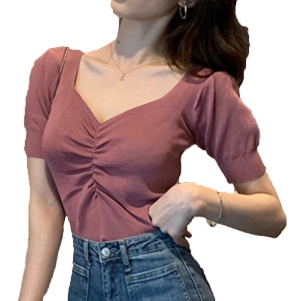 

slim puff bottoming short-sleeved v-neck sweater coat women 2020, White