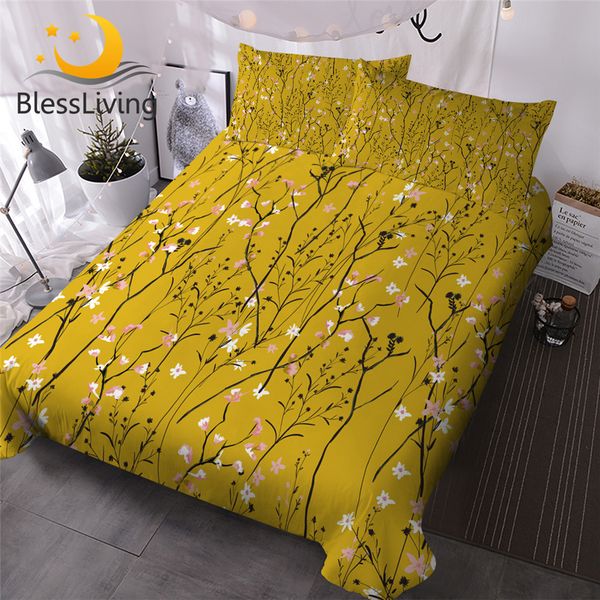 

blessliving floral bedding set king branches duvet cover botanical yellow bed linen vintage home textiles pink flower bed set