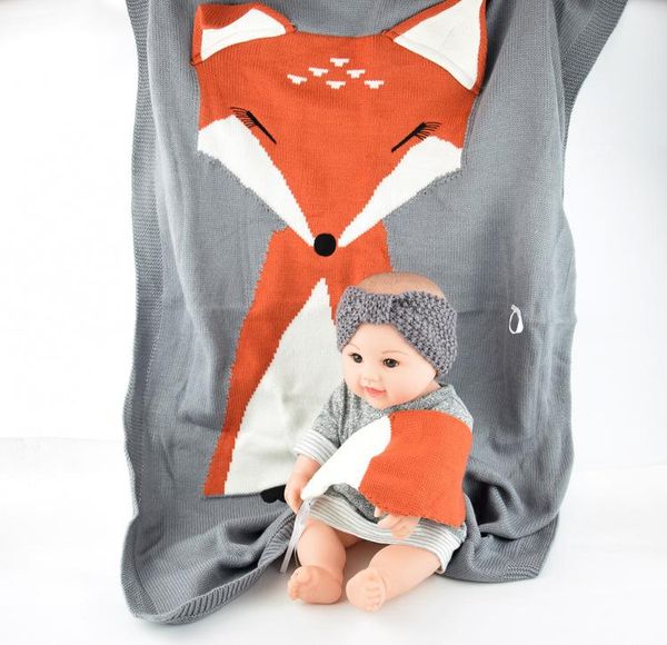 Three Dimensional Fox Auricular Cobertor Childitting Cobertor Beach Beach Baby Cuddle Quilt Light Cinza, Cinza Médio, Bege