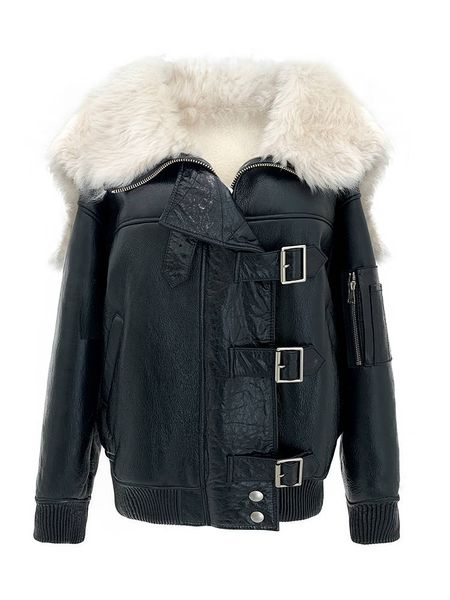 

arlenesain custom 2019 new design black shearling genuine leather women jacket with fur hood