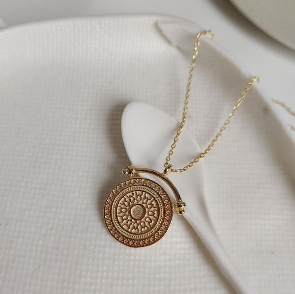 

simple vintage carved coin pendant necklace statement 925 sterling silver long chain necklace women fine jewelry