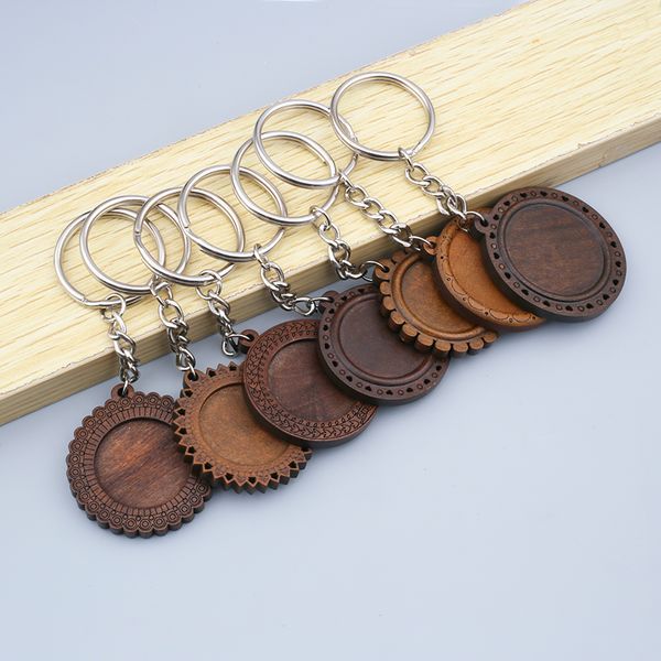 

5pcs round wood cabochon keychain base settings 25mm 30mm dia wooden cameo bezel blanks diy key chain keyring accessories, Silver