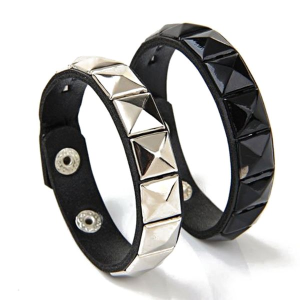 

2x bracelet leather strap metal retro square rivets bracelet, Golden;silver